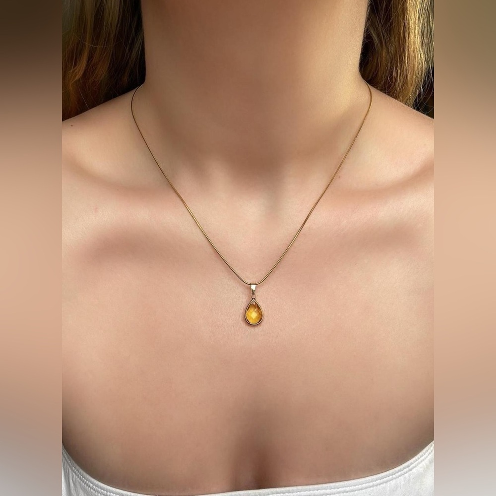 Gold Yellow Gemstone Pendant Necklace